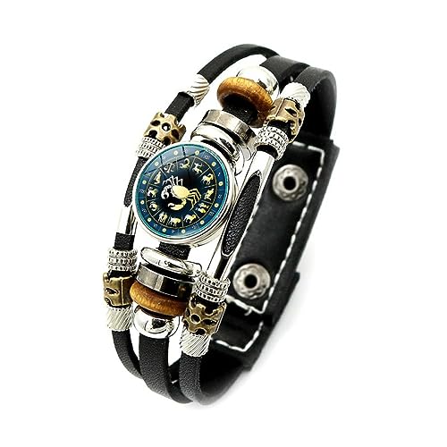 ALTCIRNMD Leuchtende Zwölf Konstellationen Armband - Zeit Edelstein Sternzeichen Armreifen Retro Verstellbares Leder Perlen Armband,Charme Chic Schmuck Männer Frauen Viel Glück Accessoires,Krebs von ALTCIRNMD