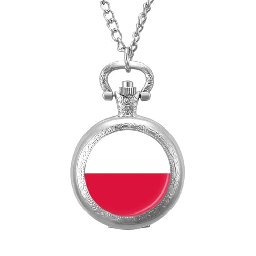 ALTCIRNMD Mechanische Taschenuhr Im Retro-/Vintage-Stil,Weißes Und Rotes Spleißmuster,Design Der Polnischen Flagge,Runde Anhänger-Halskette Für Männer Und Frauen – Geschenk Zum Geburtstag,Jahrestag,W von ALTCIRNMD