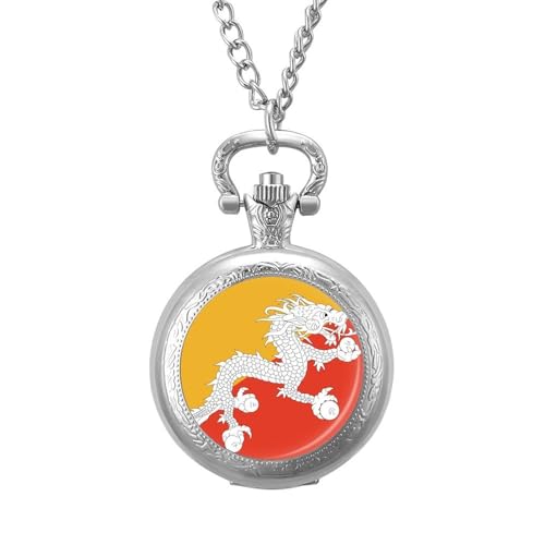 ALTCIRNMD Retro/Vintage Mechanische Taschenuhr,Weißer Drache Mit Kraftvoller Persönlichkeit Im Bhutan-Flaggen-Design,Runde Anhänger-Halskette Für Männer Und Frauen – Geschenk Für Geburtstag,Jahresta von ALTCIRNMD