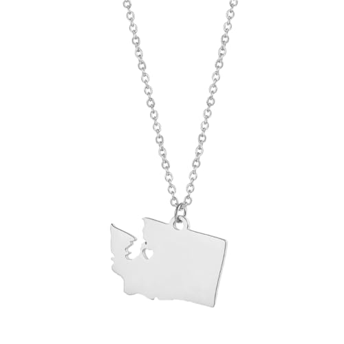 ALTCIRNMD Washington State,Usa-Charm-Halskette In Kartenform Für Männer Und Frauen,Washington State,Usa-Stil-Anhänger-Halskette,Hip-Hop-Schmuck Für Frauen,Männer,Mädchen,Schmuck,Weiß,50Cm von ALTCIRNMD