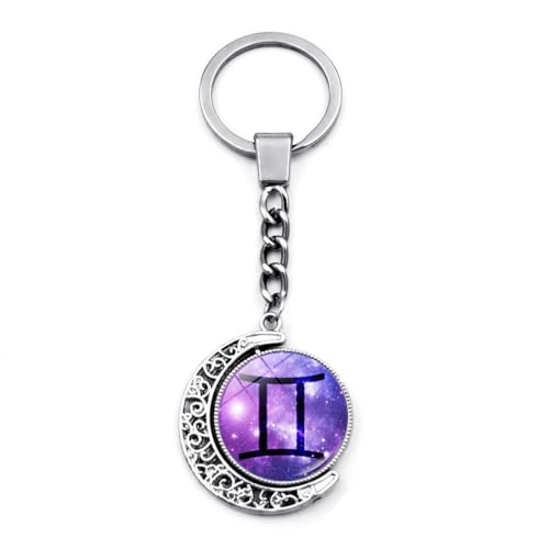 ALTCIRNMD Zwillinge 12 Leuchtende Sternbilder Schlüsselanhänger,Im Dunkeln Leuchtender Astrologischer Zeichenschmuck,Sternzeichen-Doppelseiten-Glas-Mond-Anhänger Schlüsselanhänger Schlüsselanhänger von ALTCIRNMD