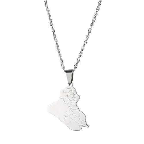 Beliebte Karte Von Irak Republik Halskette Für Männer Frauen,Irak Republik Umriss Anhänger Halskette,Hip Hop Schmuck Irak Republik Anhänger Halskette Männer Frauen Amulette Schmuck,Weiß,50Cm von ALTCIRNMD