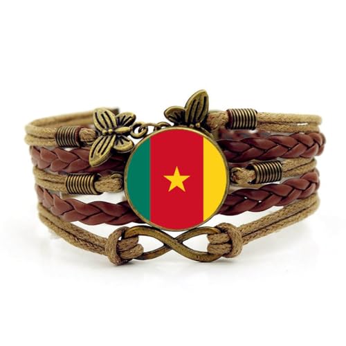 Charm-Armband Mit Kamerun-Flagge – Wappen Aus Glas,Edelstein,Mehrschichtiges Leder,Gewebtes Armband,Verstellbare Kamerun-Flagge,Glaskuppel-Armbänder,Souvenir,Schmuck,Geschenk Für Männer Und F von ALTCIRNMD