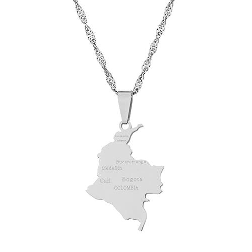 Halskette Mit Karte Von Kolumbien Für Damen Und Herren,Mit Gravur,Trendiger Hip-Hop-Schmuck,Halskette Mit Anhänger Mit Karte Und Stadt Von Kolumbien,Charme,Ethnischer Patriotischer Ornament-Sch von ALTCIRNMD