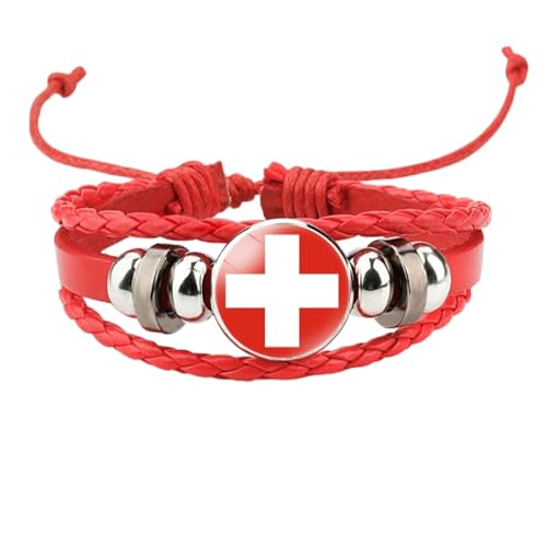 Handgefertigte Schweiz-Armbänder,Unterstützungs-Schweiz-Armbänder Für Damen Und Herren,Verstellbares Gewebtes Seil-Armband,Schmuck,Schweiz-Nationalflaggen-Charm-Lederkordel-Armbänder,Wie Abg von ALTCIRNMD