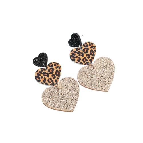 Leoparden-Korn-Plaid-Herz-Acryl-Tropfen-Ohrringe Für Frauen, Süße Glitzernde Liebe, Gespleißte Ohrringe, Schmuck, Geschenke, Sommer-Party-Schmuck Für Mädchen, Gold von ALTCIRNMD