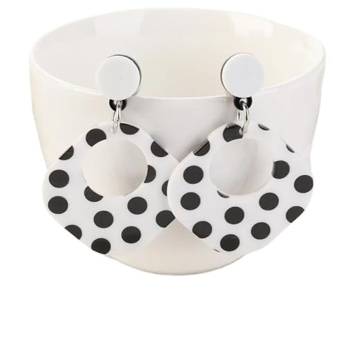 Polka Dot Acryl-Statement-Ohrringe, Schmuck Für Frauen Und Mädchen, Klassische Streifen, Geometrische Herz-Tropfen-Ohrringe, Retro-Charms Für Mädchen, Party, Urlaub, Weiß von ALTCIRNMD