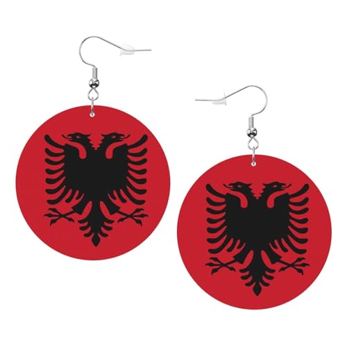 Schmuck Beidseitig Bedruckte Holzohrringe,Republik Albanien Rote Retro-Klassische Karte-Ohrringe,Lederohrringe Für Frauen Mädchen Runde Niedliche Gnome-Druck-Tropfenohrringe Leichte Baumelnde O von ALTCIRNMD