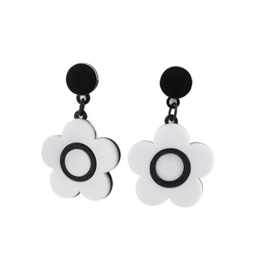 Schwarz-Weißer Blumen-Tropfenohrring Für Frauen, Acryl, Minimalistisch, Niedliche Ohrringe, Schmuck Für Mädchen, Klassischer Retro-Charme-Ohrring Für Party, Urlaub, Weiß von ALTCIRNMD