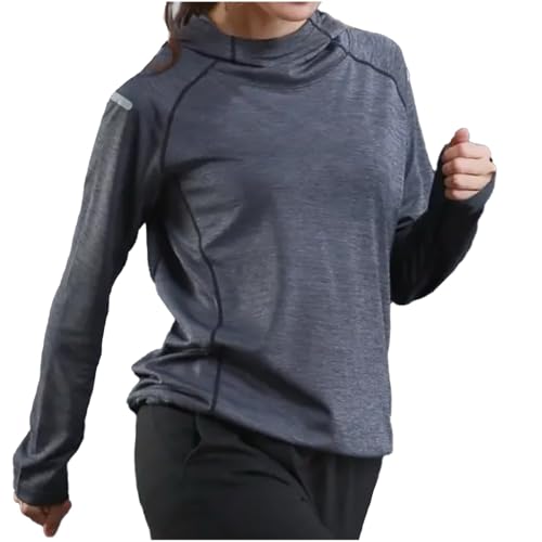 ALTEKANA Damen Sport Hoodie Atmungsaktiv Leicht Schnelltrocknend Mit Reflektorstreifen Fitness Joggen Yoga, L von ALTEKANA
