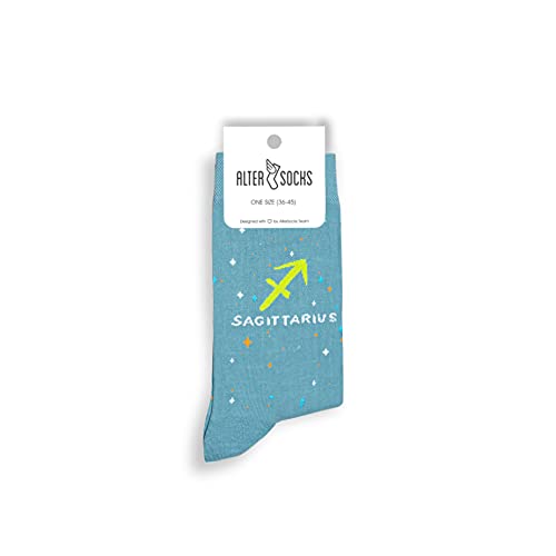 ALTER SOCKS Lustige Socken | Sternzeichen Geschenk Schütze | Sternzeichen Socken Damen & Herren | witzige Strümpfe | Größe 36 – 45 (Schütze (Sagittarius)) von ALTER SOCKS