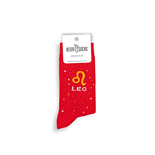 ALTER SOCKS Lustige Socken | Sternzeichen Socken Damen & Herren | Sternzeichen Löwe Geschenk | Strümpfe Unisex Größe 36 – 45 (Löwe (Leo)) von ALTER SOCKS