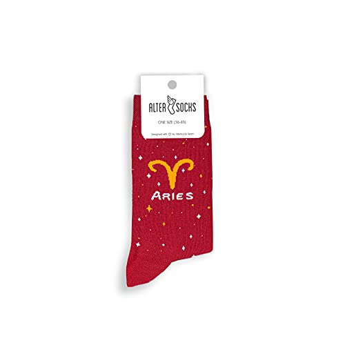 ALTER SOCKS Lustige Socken | Sternzeichen Socken Damen & Herren | Sternzeichen Widder Geschenk | Strümpfe Unisex Größe 36 – 45 (Widder (Aries)) von ALTER SOCKS