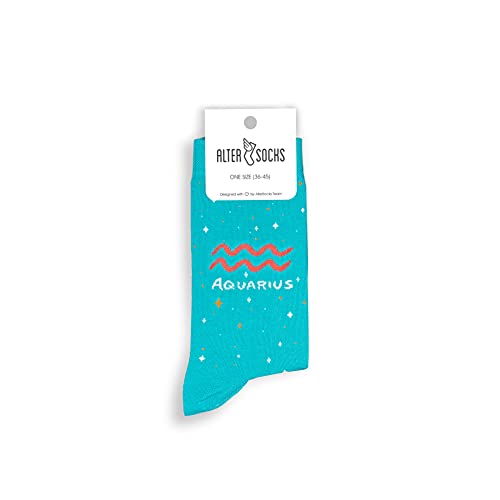 ALTER SOCKS Lustige Socken | Sternzeichen Wassermann Geschenk | Sternzeichen Socken Damen & Herren | witzige Strümpfe Größe 36 – 45 (Wassermann (Aquarius)) von ALTER SOCKS