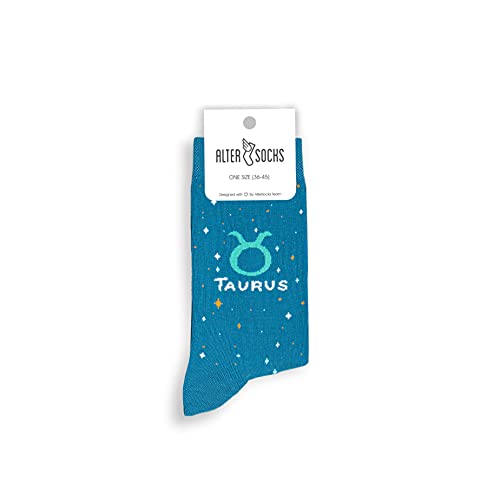 ALTER SOCKS Lustige Socken | Stier Sternzeichen Geschenk | Sternzeichen Socken Damen & Herren | witzige Strümpfe | Größe 36 – 45 (Stier (Taurus)) von ALTER SOCKS