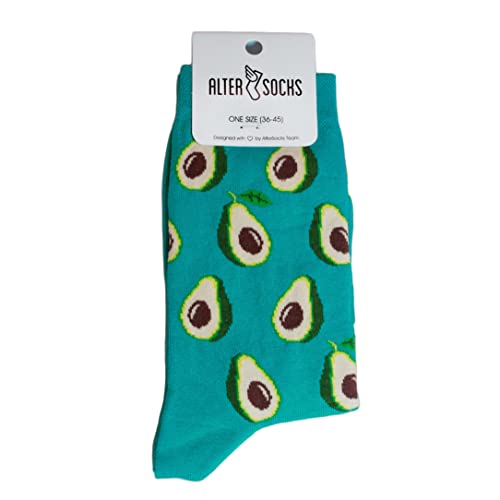 Avocado Socken Socken Damen Socken Herren Socken mit Avocado Lustige Socken Einheitsgröße 36-46 (Avocado) von ALTER SOCKS