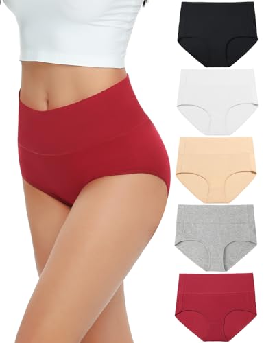 ALTHEANRAY Unterhosen Damen Baumwoll Unterwäsche Hohe Taille Slip Damen Damenunterwäsche Taillenslip 5er Pack(1002M-WR) von ALTHEANRAY