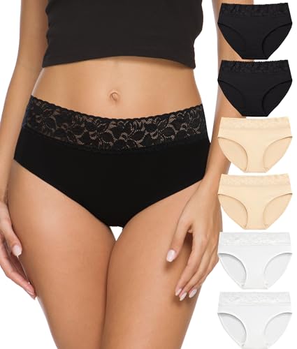 ALTHEANRAY Unterhosen Damen Baumwolle unterwäsche Frauen Slips Damen Spitze Hipster Atmungsaktiv Damen-Unterhosen Mehrpack Weiche Stretch Bequeme 6er Pack(EU3020L-BlackWhiteSkin) von ALTHEANRAY