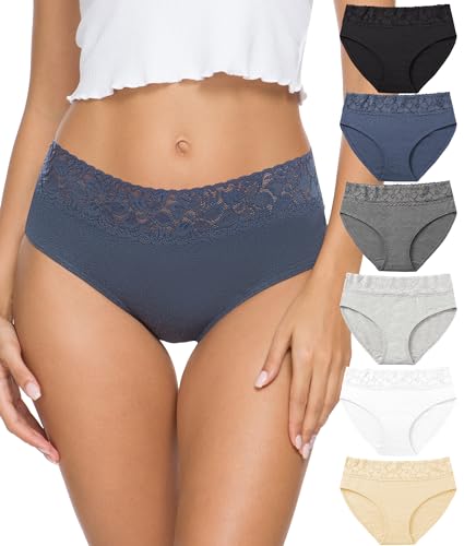 ALTHEANRAY Unterhosen Damen Baumwolle unterwäsche Frauen Slips Spitze Hipster Atmungsaktiv Damen-Unterhosen Mehrpack Weiche Stretch Bequeme 6er Pack(EU3020L-BlackWhiteblue) von ALTHEANRAY