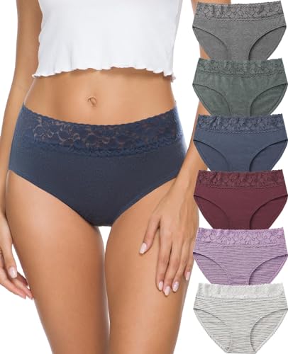 ALTHEANRAY Unterhosen Damen Baumwolle unterwäsche Frauen Slips Damen Spitze Hipster Atmungsaktiv Damen-Unterhosen Mehrpack Weiche Stretch Bequeme 6er Pack（EU3020L-Line2 von ALTHEANRAY