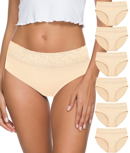 ALTHEANRAY Unterhosen Damen Baumwolle unterwäsche Frauen Slips Spitze Hipster Atmungsaktiv Damen-Unterhosen Mehrpack Weiche Stretch Bequeme 6er Pack(EU3020L-Skin) von ALTHEANRAY