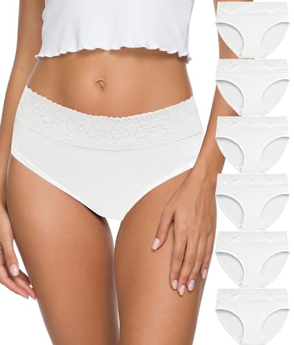 ALTHEANRAY Unterhosen Damen Baumwolle unterwäsche Frauen Slips Spitze Hipster Atmungsaktiv Damen-Unterhosen Mehrpack Weiche Stretch Bequeme 6er Pack(EU3020L-White) von ALTHEANRAY