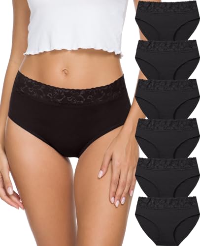 ALTHEANRAY Unterhosen Damen Baumwolle unterwäsche Frauen Slips Damen Spitze Hipster Atmungsaktiv Damen-Unterhosen Mehrpack Weiche Stretch Bequeme 6er Pack(EU3020M-Black) von ALTHEANRAY