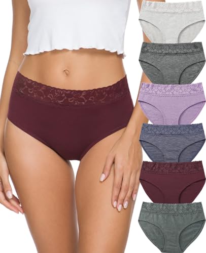ALTHEANRAY Unterhosen Damen Baumwolle unterwäsche Frauen Slips Damen Spitze Hipster Atmungsaktiv Damen-Unterhosen Mehrpack Weiche Stretch Bequeme 6er Pack（EU3020XL-Gray Line2 von ALTHEANRAY