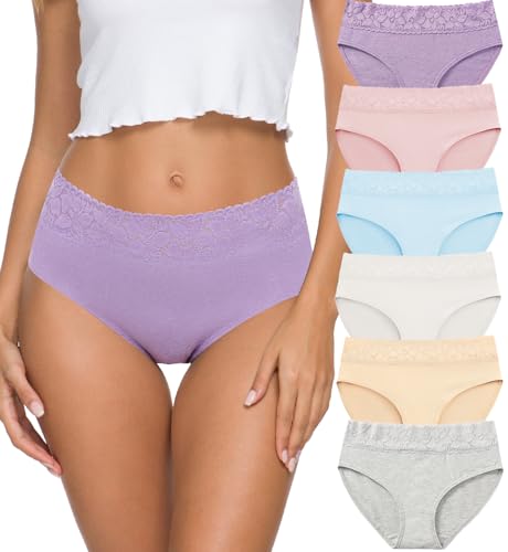 ALTHEANRAY Unterhosen Damen Baumwolle unterwäsche Frauen Slips Damen Spitze Hipster Atmungsaktiv Damen-Unterhosen Mehrpack Weiche Stretch Bequeme 6er Pack（EU3020XXL-Light Color） von ALTHEANRAY