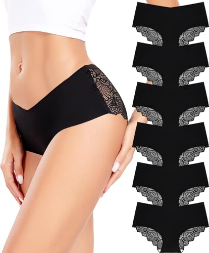 ALTHEANRAY Unterhosen Damen Sexy Unterwäsche Frauen Nahtlose Slips Seamless V Taille Spitzen Hipster Unterhosen Mehrpack 6er Pack XS-XL（836L-Black） von ALTHEANRAY