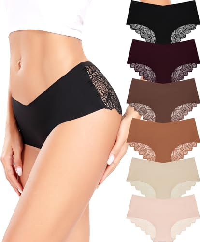 ALTHEANRAY Unterhosen Damen Sexy Unterwäsche Frauen Nahtlose Slips Seamless V Taille Spitzen Hipster Unterhosen Mehrpack 6er Pack XS-XL（836L-Multi Color） von ALTHEANRAY