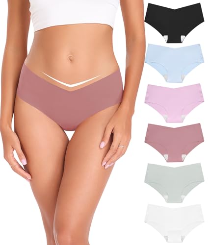 ALTHEANRAY Unterhosen Damen Unterwäsche Seamless Slips Damenunterwäsche Nahtlose V-Schnitt Hipster Unterwäsche Frauen 6er Pack（EU833L-PurpleBlue） von ALTHEANRAY