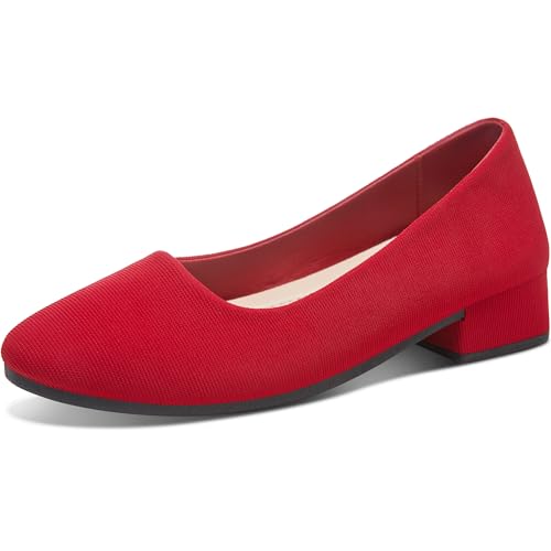 ALTOCIS Damen Low Block Chunky Heels Pumps, Rot, 40.5 EU von ALTOCIS