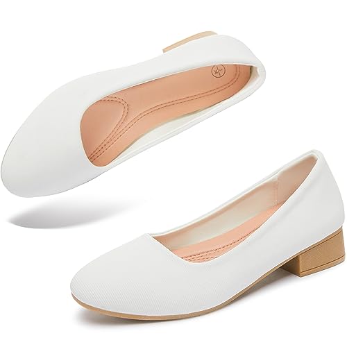 ALTOCIS Damen Low Block Chunky Heels Pumps Damen Elegant Geschlossene Runde Zehen Pumps Schuhe Niedrige Plattform Büro Pumps Schuhe, Weiss/opulenter Garten, 35 EU von ALTOCIS