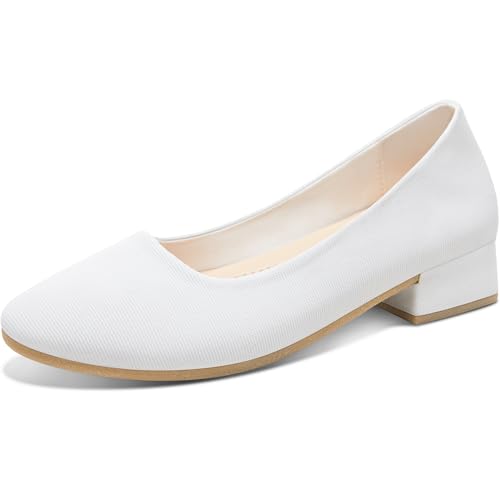 ALTOCIS Damen Low Block Chunky Heels Pumps Damen Elegant Geschlossene Runde Zehen Pumps Schuhe Niedrige Plattform Büro Pumps Schuhe, Farbe: Weiß, 39.5 EU von ALTOCIS
