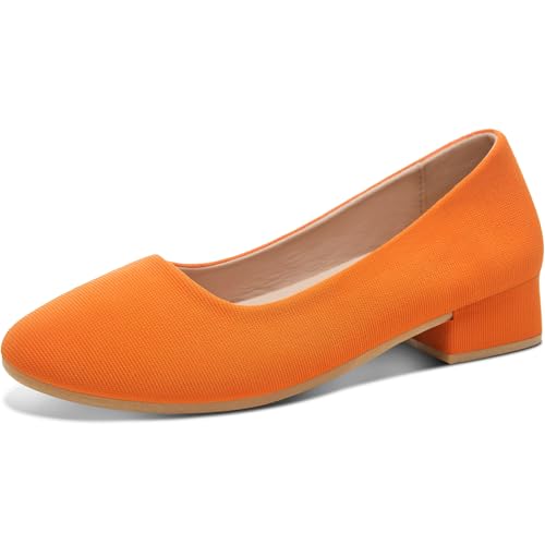 ALTOCIS Damen Low Block Chunky Heels Pumps Damen Elegant Geschlossene Runde Zehen Pumps Schuhe Niedrige Plattform Büro Pumps Schuhe, Orange/Abendrot im Zickzackmuster (Sunset Chevron), 37.5 EU von ALTOCIS