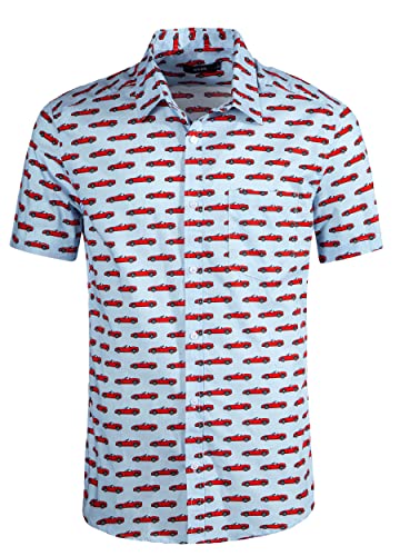ALTOGUSTO Herrenhemden mit modischem Druck, lässig, mit Knopfleiste, kurzärmelig, Blau-rotes Auto, XL von ALTOGUSTO