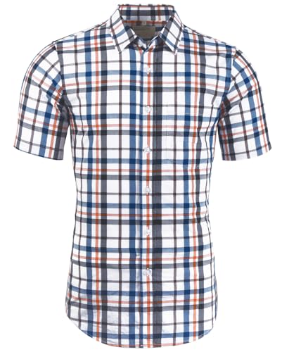 Herren-Hemd, kurzärmelig, lässig, kariert, Knopfleiste, schmale Passform, Westernhemd für Herren, Orange-Blau-A, XL Herren-Hemd, kurzärmelig, lässig, kariert, Knopfleiste, schmale Passform, Westernhemd für Herren, Orange-Blau-A, XL von ALTOGUSTO