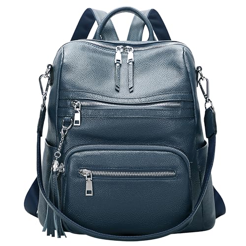 ALTOSY Echt Leder Rucksack Damen Elegant Convertible Schultertasche Frauen Uni mit Quaste (S106, Indigoblau) von ALTOSY