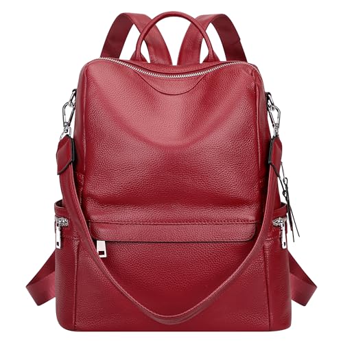 ALTOSY Elegant Damen Echtleder Rucksack Mode Schultertasche Convertible All in One Rucksackhandtasche (S80 Weinrot) von ALTOSY
