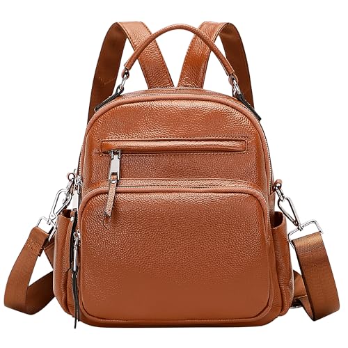 ALTOSY Kleiner Rucksack Handtasche Damen Echt Leder Daypack Umhängetasche (S71, Braun) von ALTOSY