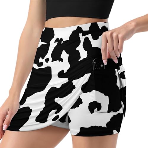 ALTQPG Schwarz-Weiß-Kuh Damen Tennisrock Mit Hose Minirock Golfrock Hosenrock Sommerrock Tennis Skort Laufrock Mit Taschen von ALTQPG