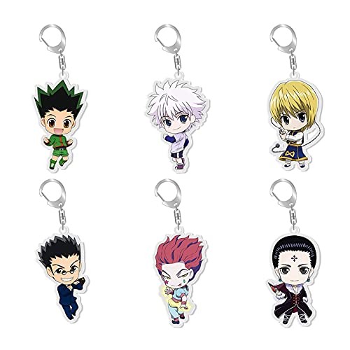 ALTcompluser 6 STK Anime Hunter x Hunter Figur Karabiner Schlüsselanhänger Schlüsselbund mit Gon Hisoka Kurapika Chrollo Leorio Killua Acryl Anhänger von ALTcompluser