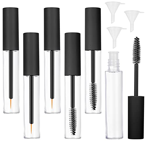 ALTcompluser 6 Stück 10 ml Leere Mascara Tube, Nachfüllbare Mascara Tube mit Wimpernstab Eyeliner Container Tube Flasche mit Gummitrichtern für DIY Wimperncreme Mascara(Schwarz) von ALTcompluser