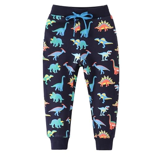 ALUCIC Baby Baumwolle Hosen Sporthose Jogginghose Kinder Jungen Dinosaurier Sweathose Frühling Herbst Pants(Dinosaurier, 110-116) von ALUCIC
