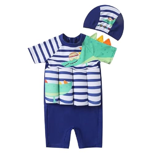 Baby Jungen Badeanzug mit Schwimmhilfe Sonnenschutz Schwimmend Bademode Kinder Streifen Bojen-Badeanzug mit Auftrieb Schwimmkraft Badebekleidung mit Hut 100 von ALUCIC