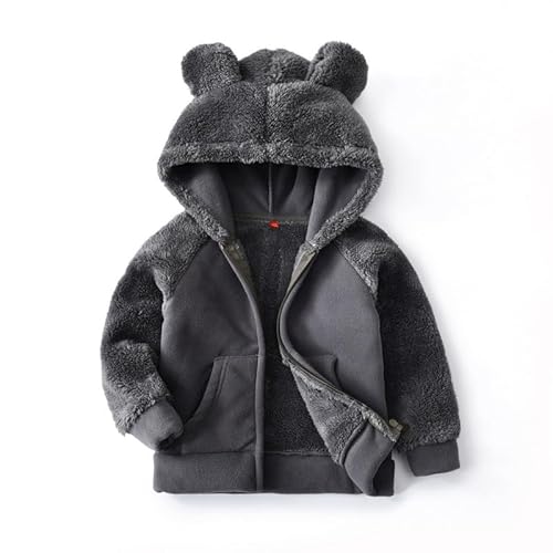 ALUCIC Baby Jungen Mädchen Fleecejacken mit Kapuze Kinder Mäntel Oberbekleidung Reißverschluss Jacke für Frühling Herbst Grau 74/86 von ALUCIC