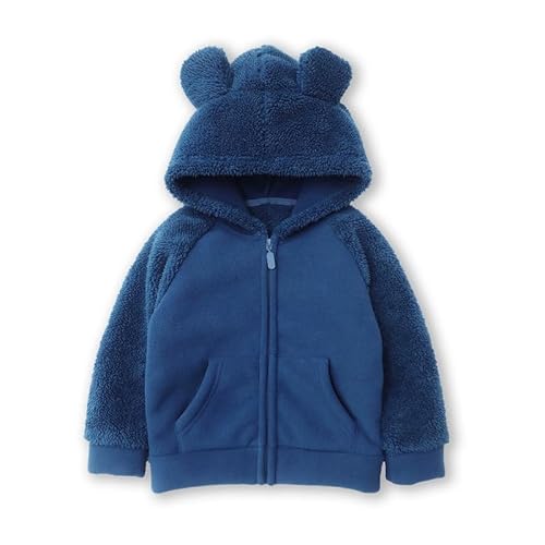 ALUCIC Baby Jungen Mädchen Fleecejacken mit Kapuze Kinder Mäntel Oberbekleidung Reißverschluss Jacke für Frühling Herbst Graublau 98/104 von ALUCIC