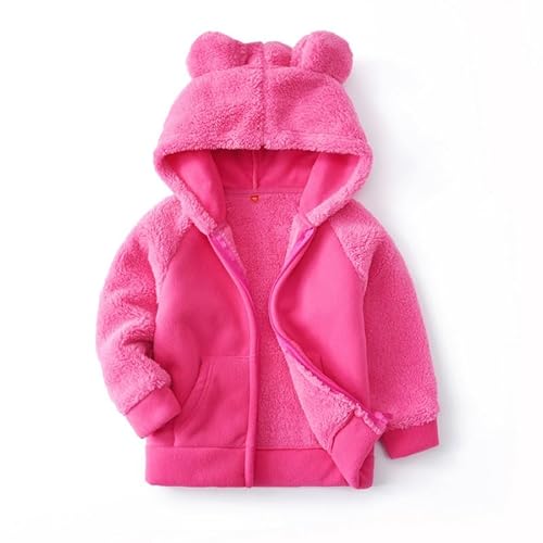 ALUCIC Baby Jungen Mädchen Fleecejacken mit Kapuze Kinder Mäntel Oberbekleidung Reißverschluss Jacke für Frühling Herbst Rose 98/104 von ALUCIC