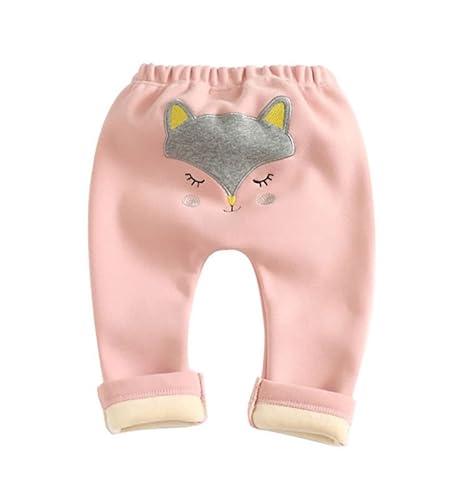 ALUCIC Baby Mädchen Warme Lange Pants Fleece Thermohose Fuchsmuster Fleece-Leggings Herbst Winter Hose(Rosa, 86) von ALUCIC